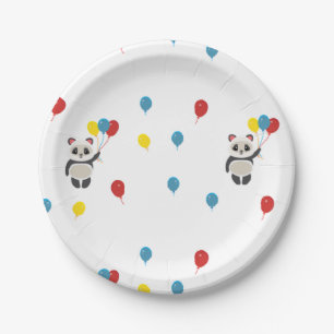 Panda Bär mit Luftballons weiß Pappteller