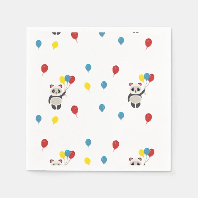 Panda Bär mit Luftballons weiß Serviette (Vorderseite)