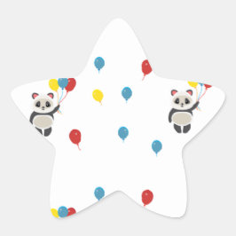 Panda Bär mit Luftballons weiß Stern-Aufkleber