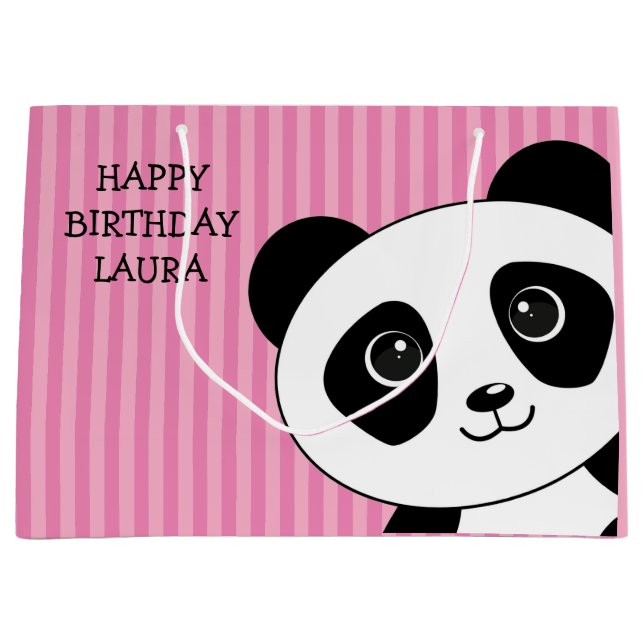 Panda Bär mit rosa Streifen Geburtstag Große Geschenktüte (Vorderseite)