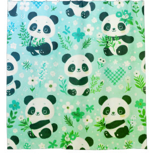 Panda-Bär-Muster Grün Druck Duschvorhang