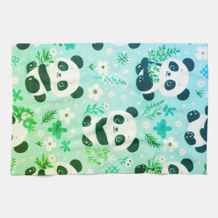 Panda-Bär-Muster Grün Druck Geschirrtuch