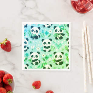 Panda-Bär-Muster Grün Druck Serviette
