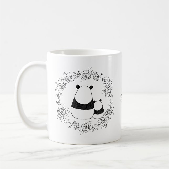 Panda-Bär-Mutter und personalisiertes Baby mit Nam Kaffeetasse (Links)