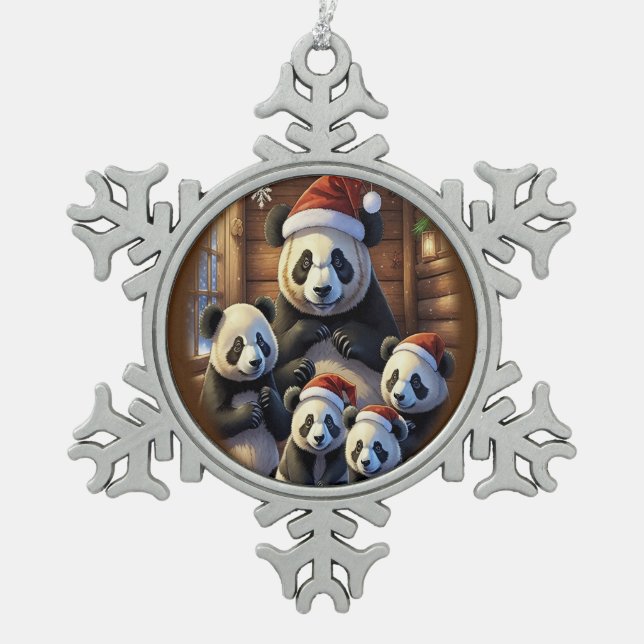 Panda-Bär-Ornament Schneeflocken Zinn-Ornament (Vorderseite)