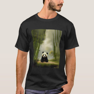 Panda Bär sitzt auf Lichtung im Bambusfeld für T-Shirt