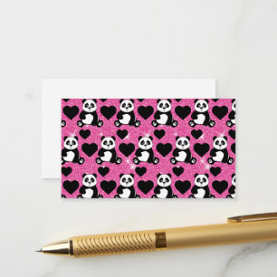 Panda-Bär-Tierliebhaber Schwarze Herzen Rosa Glitt Begleitkarte