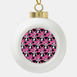 Panda Bär Tierliebhaber Schwarze Herzen Rosa Glitt Keramik Kugel-Ornament