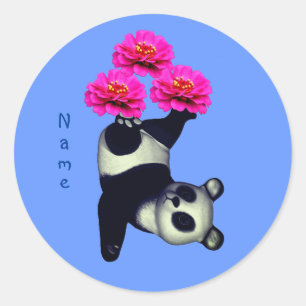 Panda Bär und rosa Zinnia Blume Personalisiert Runder Aufkleber
