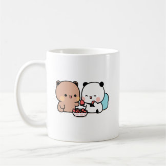 Panda Bären, Bubu und Dudu essen Erdbeeren Kaffeetasse
