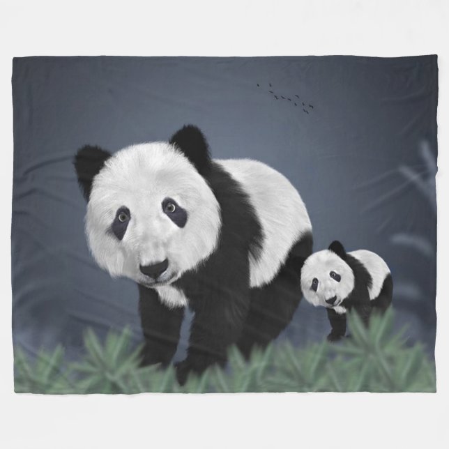Panda Bären Fleecedecke (Vorderseite (Horizontal))