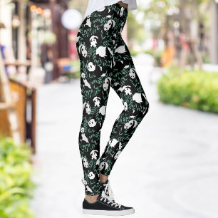 Panda-Bären grün Bambus schwarzes Muster Leggings