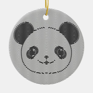 Panda Bärengesicht auf Wellenmuster Keramik Ornament