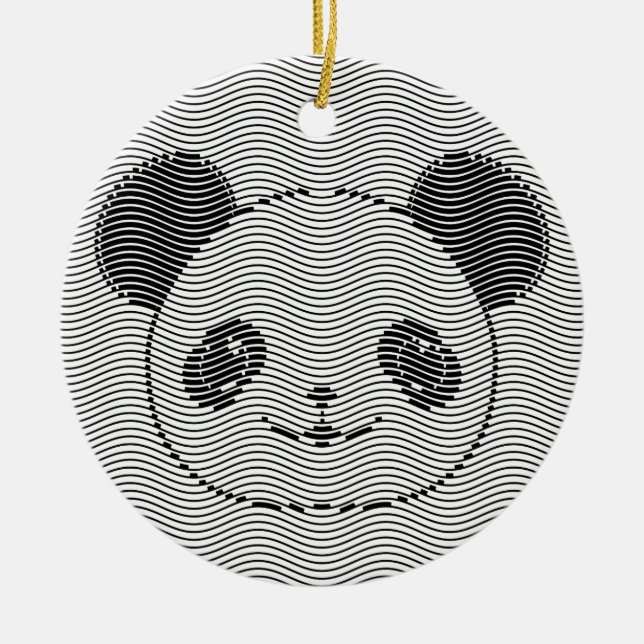 Panda Bärengesicht auf Wellenmuster Keramik Ornament (Vorne)