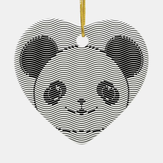 Panda Bärengesicht auf Wellenmuster Keramikornament (Vorne)