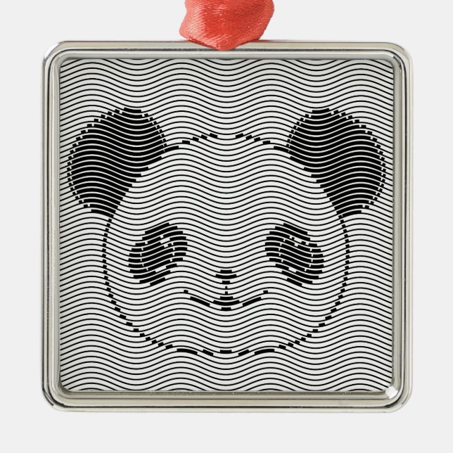 Panda Bärengesicht auf Wellenmuster Silbernes Ornament (Vorne)