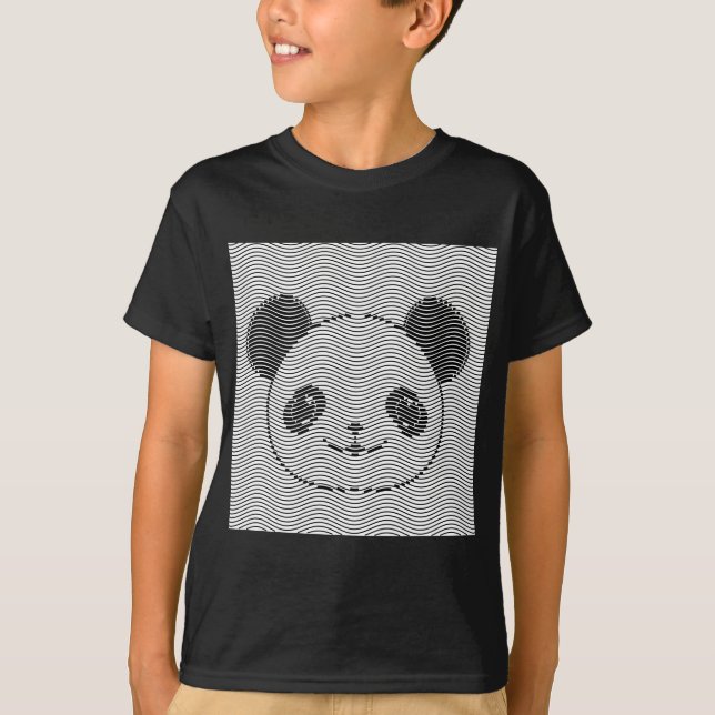 Panda Bärengesicht auf Wellenmuster T-Shirt (Vorderseite)
