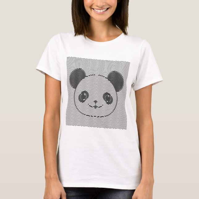 Panda Bärengesicht auf Wellenmuster T-Shirt (Vorderseite)