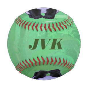 Panda Bärenköpfe, Schwänze auf grünem Monogramm Ba Baseball
