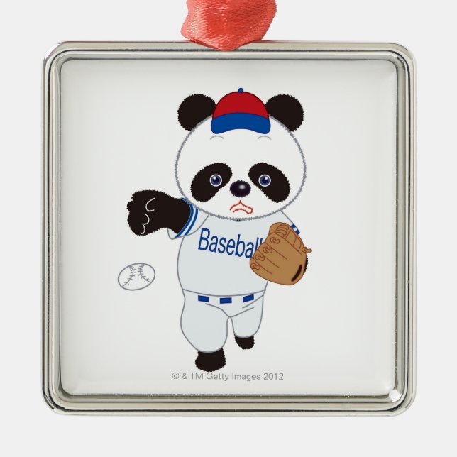 Panda-Baseball-Spieler, der einen Baseball wirft Ornament Aus Metall (Vorne)