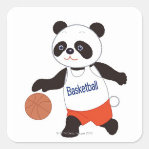 Panda Basketball Player Drilling Quadratischer Aufkleber