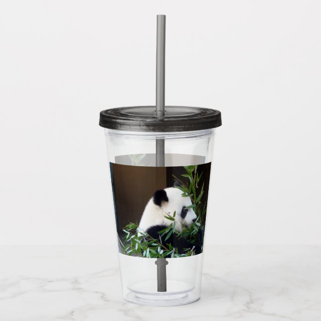 Panda Bear Acrylic Cup mit Litze und Strohhalm Acryltrinkbecher (Vorderseite)