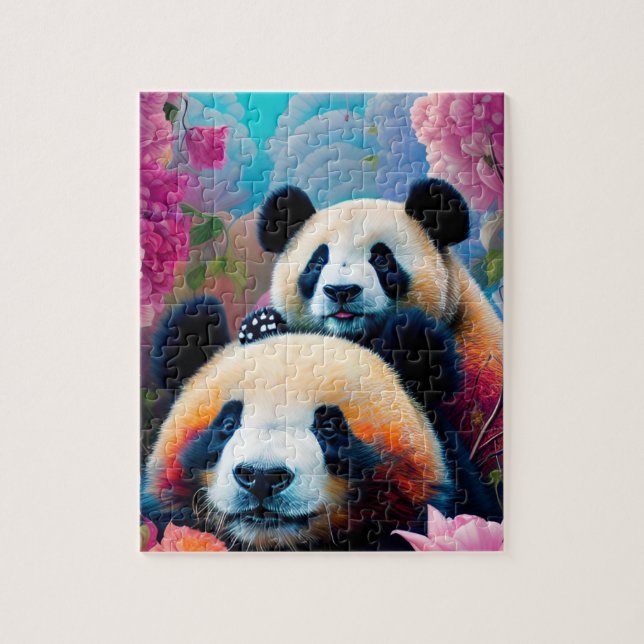 Panda Bear and Cube mit Blume Puzzle (Vertikal)