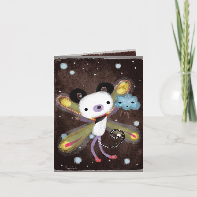 Panda Bear and cute cloud friend card dark grungy Karte (Vorderseite)