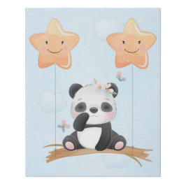 Panda Bear and Stars Imitate Canvas Print Künstlicher Leinwanddruck