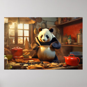 Panda Bear Animal Fun Kochen Küche glückliche Zeit Poster