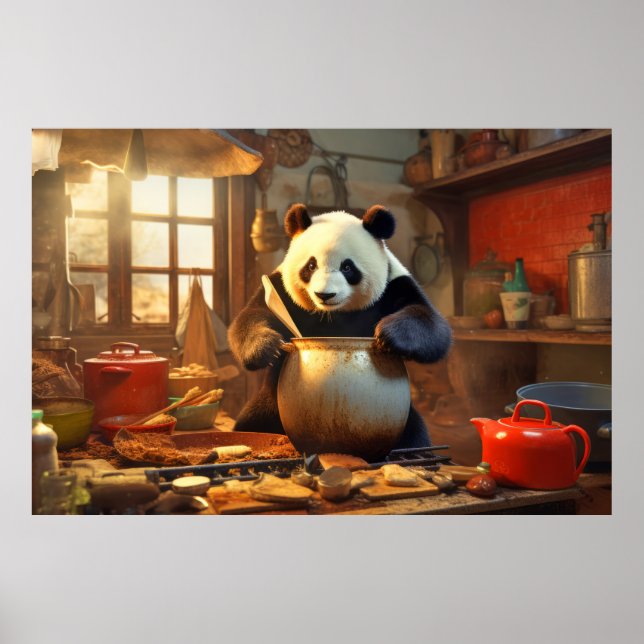 Panda Bear Animal Fun Kochen Küche glückliche Zeit Poster (Vorne)