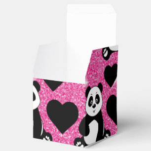 Panda Bear Animal Lover Black Hearts Pink Glitzer Geschenkschachtel