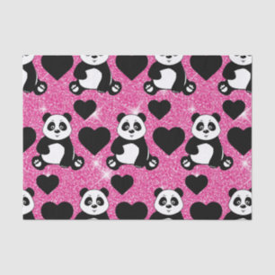 Panda Bear Animal Lover Black Hearts Pink Glitzer Seidenpapier