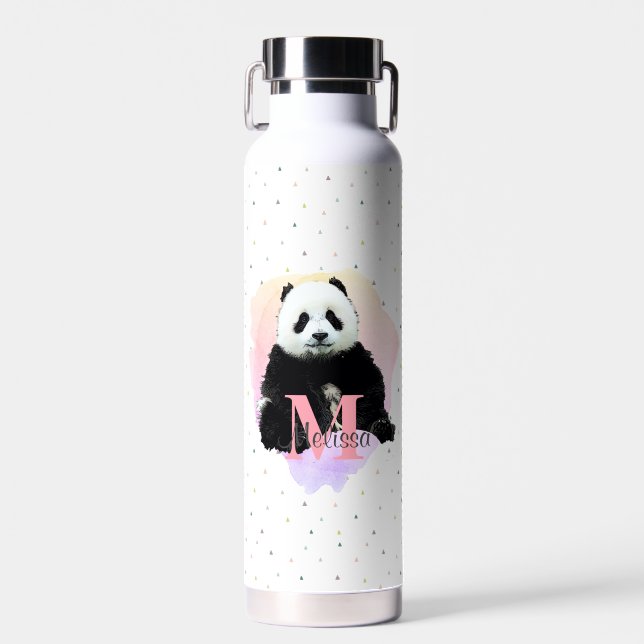 Panda Bear Animal Monogram Child Kid's Pink Trinkflasche (Vorne)