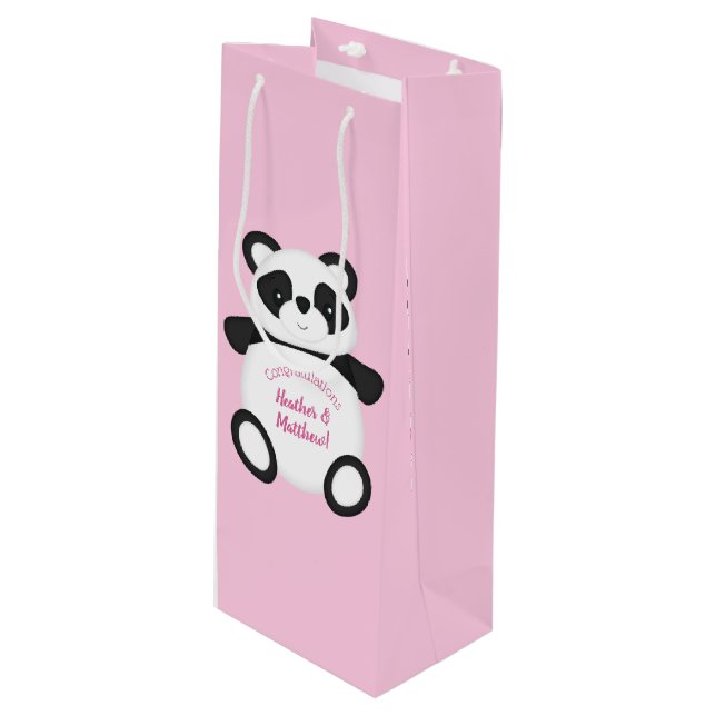 Panda Bear Baby Dusche Geschenktüte Für Weinflaschen (Vorderseite Schrägansicht)
