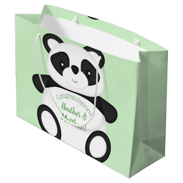Panda Bear Baby Dusche Große Geschenktüte (Rückseite Schrägansicht)