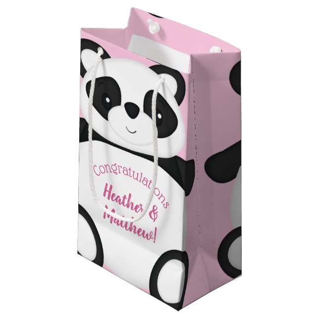 Panda Bear Baby Dusche Kleine Geschenktüte (Vorderseite Schrägansicht)