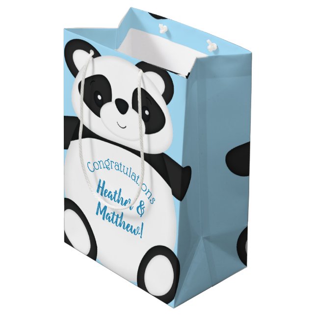 Panda Bear Baby Dusche Mittlere Geschenktüte (Rückseite Schrägansicht)