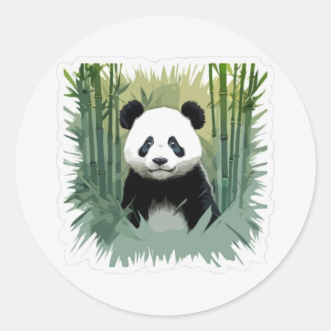 Panda Bear Bamboo im Wald Runder Aufkleber (Vorderseite)