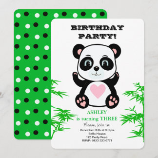 Panda Bear & Bamboo Pflanze Kindergeburtstag Einla Einladung