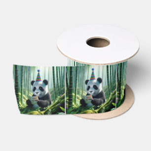 Panda Bear beim Lesen einer Geburtstagskarte Satinband
