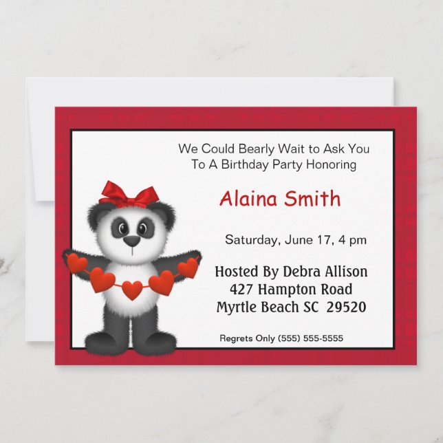 Panda Bear Birthday Einladung (Vorderseite)