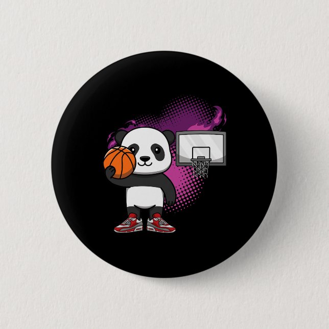 Panda Bear Bysketbyll Player Animal Lover Hoops Dr Button (Vorderseite)