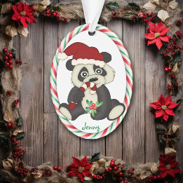 Panda Bear Candy Cane Frame Ornament