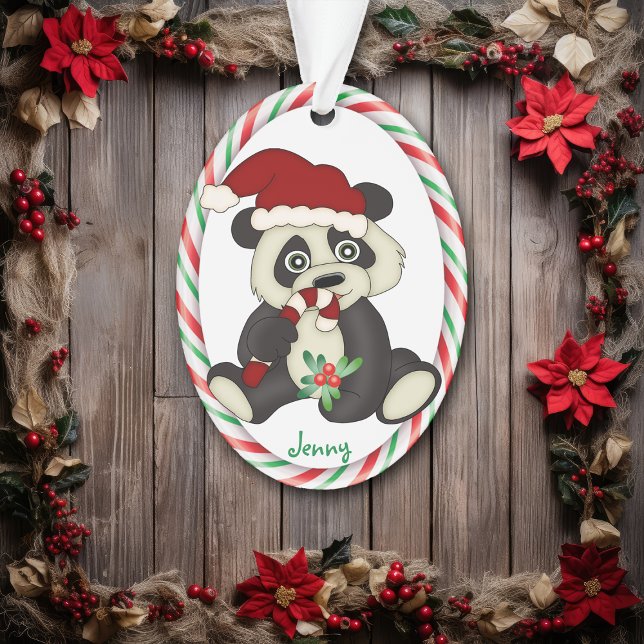 Panda Bear Candy Cane Frame Ornament (Von Creator hochgeladen)