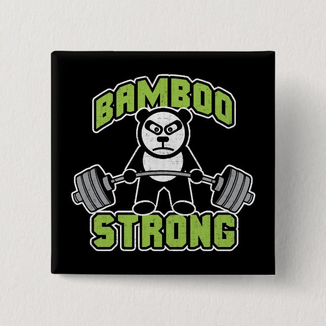 Panda Bear Cartoon - Bamboo Strong - Deadlift Button (Vorderseite)