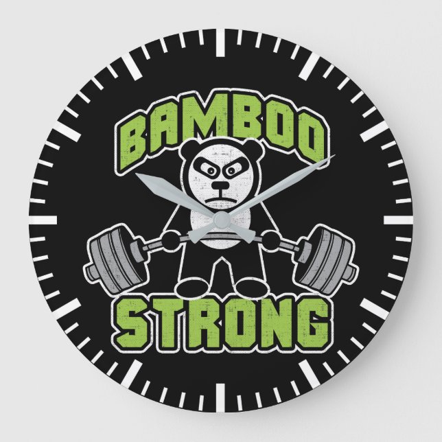 Panda Bear Cartoon - Bamboo Strong - Deadlift Große Wanduhr (Vorderseite)