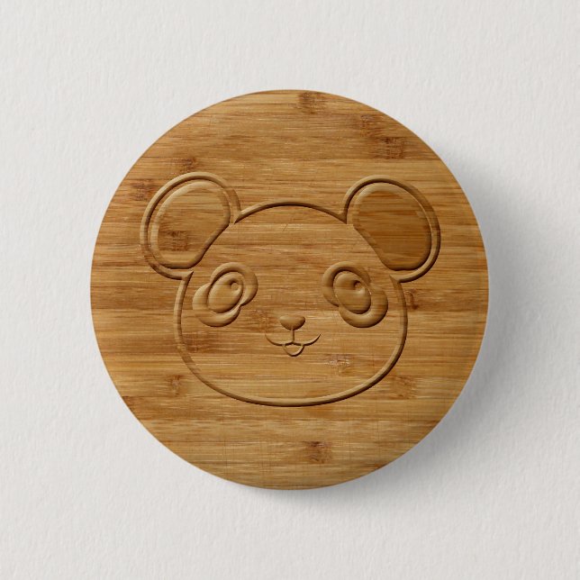 Panda Bear Carved Bamboo Print Button (Vorderseite)