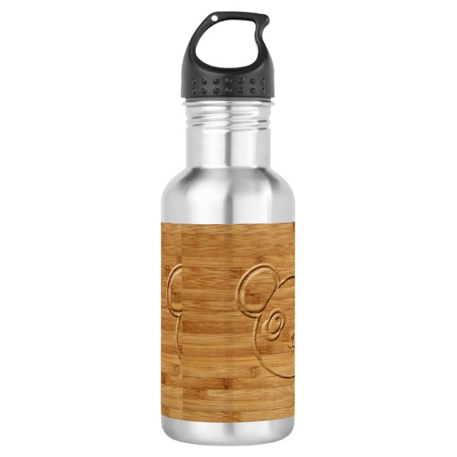 Panda Bear Carved Bamboo Print Edelstahlflasche (Vorderseite)
