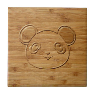 Panda Bear Carved Bamboo Print Fliese